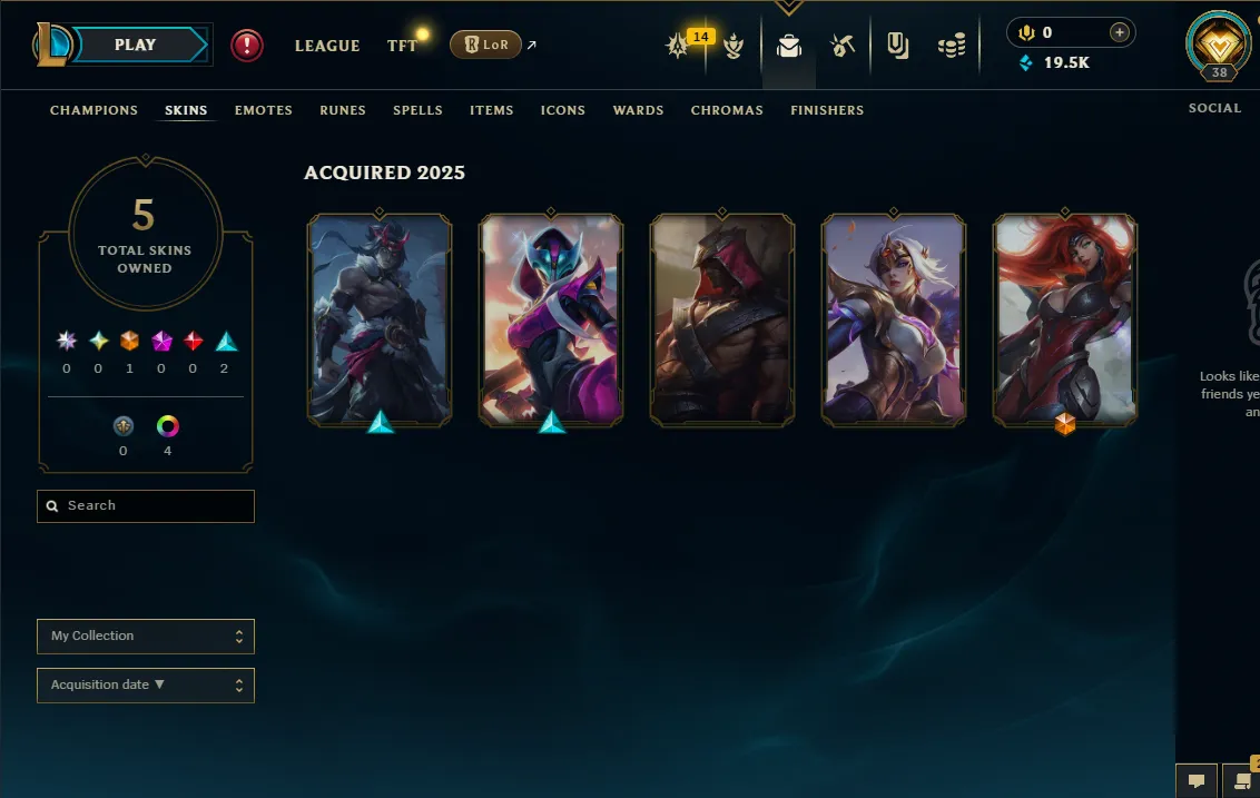【 EUW 】∙ Platinum 1 ♦️ 64% WR ♦️ 19.5K BE 🔹 5 Skins ☑️Safe Account☑️Full Access🚚 Instant Delivery